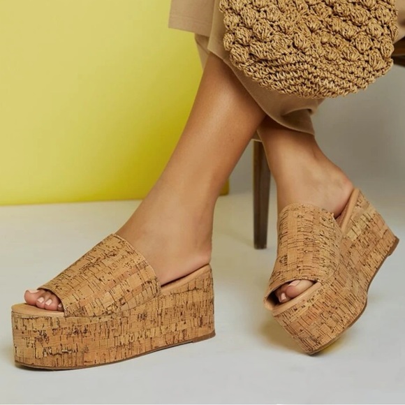 Brand new wedge platform cork slide mules size 7.5 - Picture 2 of 3